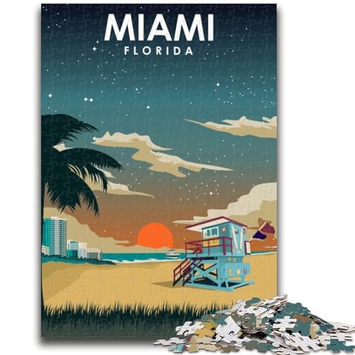 Miami Florida bei Nacht Puzzle für Teenager 1000 Teile, für Alter 14+ Spiel Wanddekoration Einzigartige Geschenke für Geburtstag und Weihnachten 1000pcs (50x75cm) von NYANBFKEA