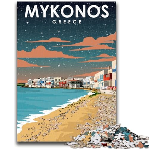 Mykonos, Griechenland, Nachtkunst-Puzzle, 1000 Teile, für Erwachsene und Jugendliche, anspruchsvolles Spiel und Familienspiel, Geburtstagsgeschenk, Geschenke, Wandkunst, 1000 Teile (26x38cm) von NYANBFKEA