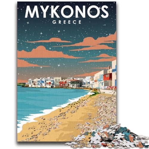 Mykonos,Griechenland,Nachtkunst-Puzzles für Erwachsene und Jugendliche,2000-teiliges Puzzle,Lernspiele,DIY-Spielzeug mit passendem Poster und Quizblatt,für Kinder ab 14 Jahren,2000 Teile (70x100cm) von NYANBFKEA