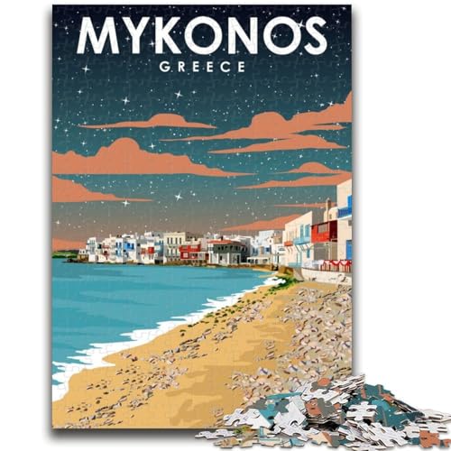 Mykonos Griechenland Nachtkunst-Puzzle 1000 Teile für Erwachsene, Spielzeug, Lernspiele, Stressabbau, Wichtelgeschenke für Kinder ab 14 Jahren, 1000 Teile (50x75cm) von NYANBFKEA