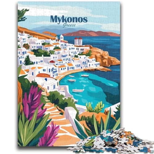 Mykonos Griechenland Poster-Puzzles für Teenager, Spielzeug, Lernspiele, Stressabbau, Wunschliste mit Weihnachtsmann, 1000 Teile (26x38cm) von NYANBFKEA