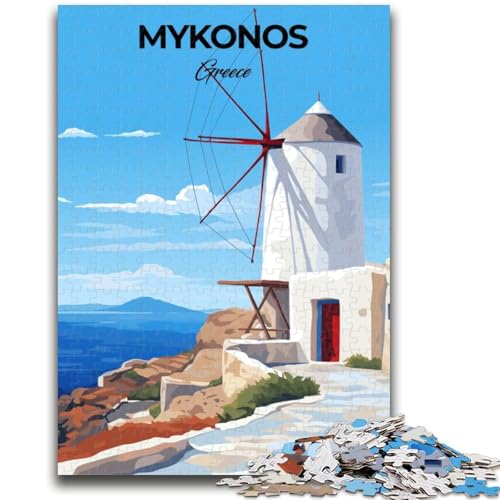 Mykonos Griechenland Reisepuzzle für Erwachsene 1000 Teile, Spielzeug, Lernspiele, Stressabbau, Wichtelgeschenke für Kinder ab 14 Jahren, 1000 Teile (26x38cm) von NYANBFKEA