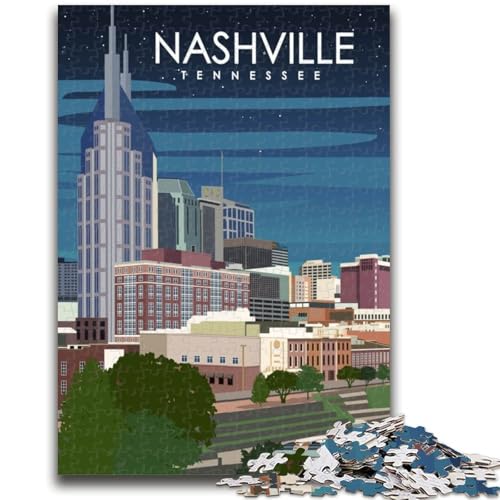 Nashville Tennessee Art Puzzle für Teenager, 1000 Teile, Familienaktivität mit passendem Poster und Quizblatt für Kinder ab 14 Jahren, 1000 Teile (50x75cm) von NYANBFKEA