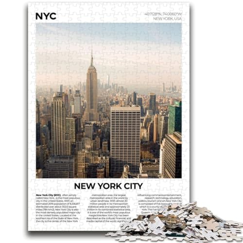 New York City Puzzle für Teenager, 1000 Teile, Lernspielzeug, Familienspiele mit passendem Poster und Quizblatt, 1000 Teile (26x38cm) von NYANBFKEA