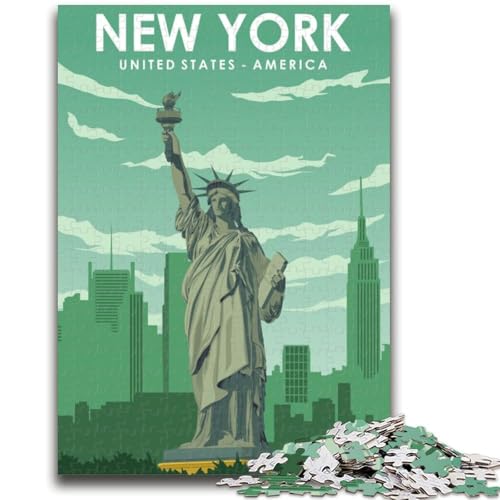 New York Reiseposter-Puzzle für Teenager, 1000 Teile, Lernspielzeug, Familienspiele mit passendem Poster und Quizblatt, 1000 Teile (26x38cm) von NYANBFKEA