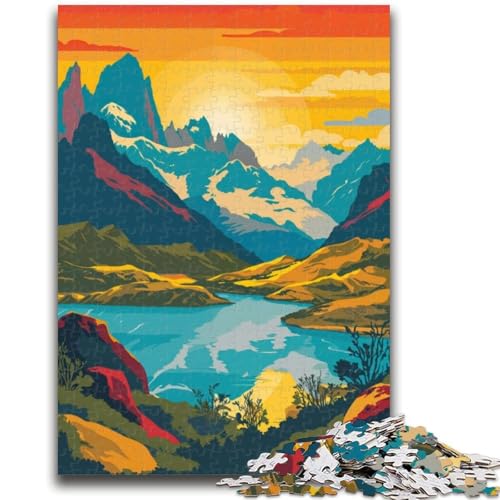 Patagonia Lake Sunset Puzzle für Teenager, 1000 Teile, anspruchsvolles Spiel und Familienspiel mit passendem Poster und Quizblatt, 1000 Teile (50x75cm) von NYANBFKEA
