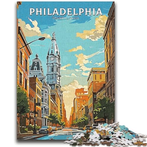 Philadelphia Pennsylvania 1000-teiliges Puzzle für Erwachsene, Geschenke für Lernspiele, Herausforderungsspielzeug, Geburtstagsgeschenk, Geschenke, Wandkunst, 1000 Teile (26x38cm) von NYANBFKEA