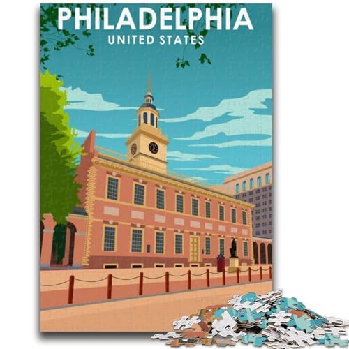 Philadelphia Reiseposter Puzzle 1000 Teile für Teenager Geschenke, Familienspiel Stressabbau Schwierige Herausforderung Tolle Geschenke und Spielzeuge 1000 Stück (50x75cm) von NYANBFKEA