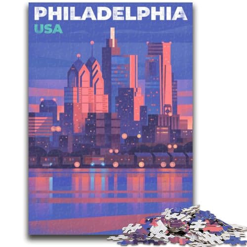 Philadelphia Skyline Illustration Puzzles für Teenager, Spielzeug Lernspiele Stressabbau Wunschliste mit Weihnachtsmann 1000 Stück (26x38cm) von NYANBFKEA