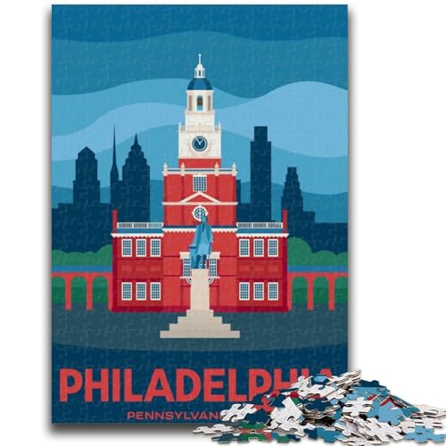 Philadelphia USA Stadtbild Puzzle für Erwachsene 1000 Teile, Hilft dem Gehirn, süchtig machendes Spielzeug zu trainieren, um Geduld zu fördern. Einzigartiges Herausforderungsspiel 1000 Teile (26x38cm) von NYANBFKEA