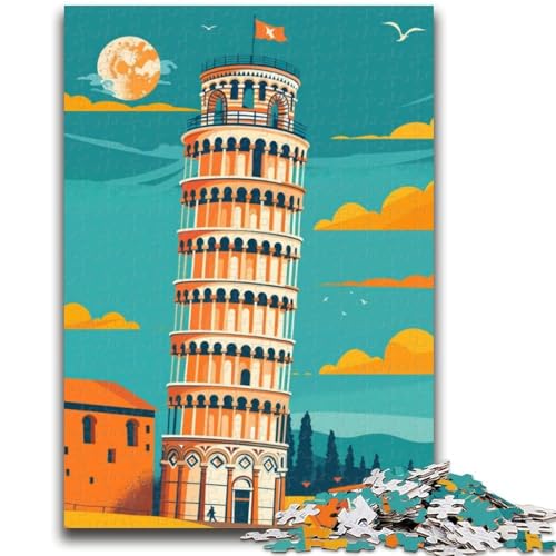 Puzzle mit 1000 Teilen, Illustration des Schiefen Turms von Pisa, für Teenager, Geschenke, Familienspiel, Stressabbau, schwierige Herausforderung, tolle Geschenke und Spielzeuge, 1000 Teile (26x38cm) von NYANBFKEA