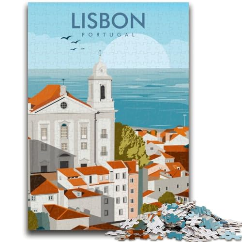 Puzzle mit 1000 Teilen für Teenager mit Stadtbild von Lissabon, Portugal, Lernspielzeug, Familienspiele mit passendem Poster und Quizblatt, 1000 Teile (26x38cm) von NYANBFKEA