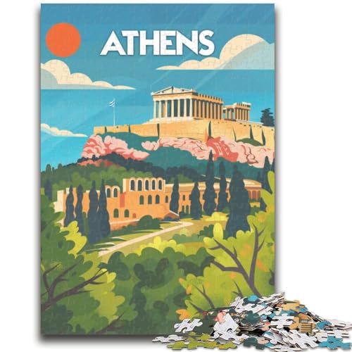 Puzzle mit Blick auf die Akropolis von Athen für Erwachsene und Jugendliche,1000-teiliges Puzzle,Lernspiele,DIY-Spielzeug mit passendem Poster und Quizblatt,für Kinder ab 14 Jahren,1000 Teile von NYANBFKEA