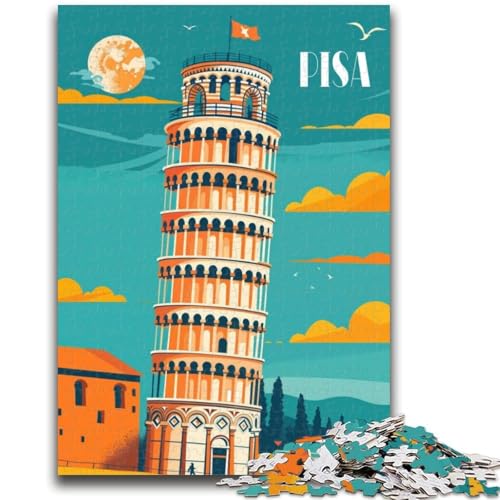 Puzzle mit Illustration des Schiefen Turms von Pisa für Teenager, 1000 Teile, anspruchsvolles Spiel und Familienspiel mit passendem Poster und Quizblatt, 1000 Teile (26x38cm) von NYANBFKEA