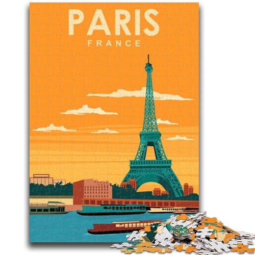 Reiseposter Paris, Frankreich, 1000-teiliges Puzzle für Erwachsene, Lernspiele, DIY-Spielzeug mit passendem Poster und Quizblatt, für Kinder ab 14 Jahren, 1000 Teile (50x75cm) von NYANBFKEA