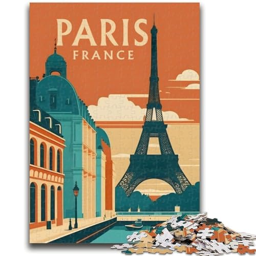 Reiseposter-Puzzles für Erwachsene und Jugendliche mit Paris, Frankreich, 1000 Teile, Lernspiele, DIY-Spielzeug mit passendem Poster und Quizblatt, für Kinder ab 14 Jahren, 1000 Teile (26x38cm) von NYANBFKEA