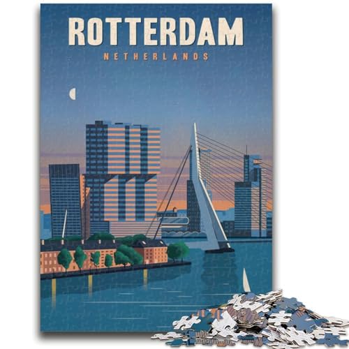 Rotterdam-Puzzles für Erwachsene und Jugendliche, 1000-teiliges Puzzle, Lernspiele, DIY-Spielzeug mit passendem Poster und Quizblatt, für Kinder ab 14 Jahren, 1000 Teile (26x38cm) von NYANBFKEA
