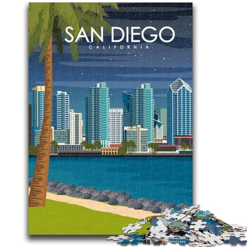 San Diego, Kalifornien, Puzzles für Erwachsene und Jugendliche, 1000 Teile, Lernspiele, DIY-Spielzeug mit passendem Poster und Quizblatt, für Kinder ab 14 Jahren, 1000 Teile (26x38cm) von NYANBFKEA