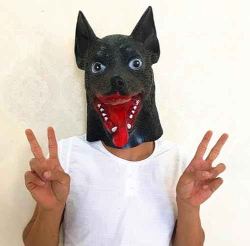 Halloween Nette Wolf Hund Kopf Abdeckung Latex Schwarz Hund Kopf Maske Tier Kopf Abdeckung Ball Party Trick Prop von NYCK