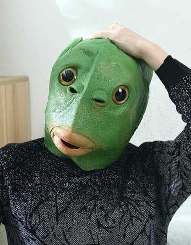 NYCK 2-stücke Halloween Green Fish Man Kopfbedeckung, Schelmische Und Trickster Requisiten, Sand Schnitzende Monster Fisch Maske, Grüne Fisch Kopfbedeckung von NYCK
