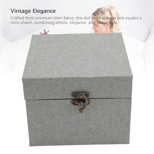 Aufbewahrungskoffer für Puppenköpfe mit Kugelgelenk, schützende Tragebox aus Leinenstoff für Puppen im Maßstab 1:3, Vintage-Eleganz und hervorragender Schutz, passend für Sammler (Grau grün) von NYSUZHOUJI