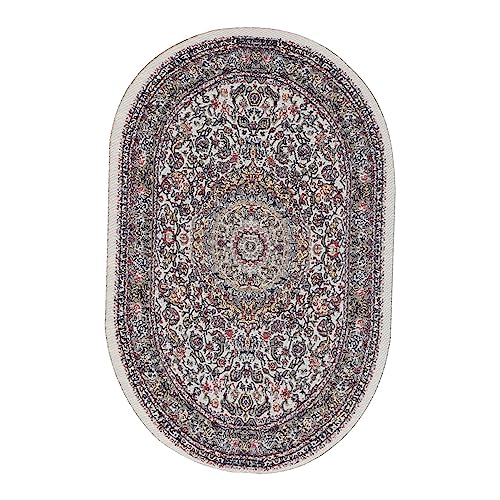 Mini Vintage gewebter Teppichpuppenhaus Dekoration Zubehör Oval Geeignetes kleines Wohnzimmer Schlafzimmer Bunt (B02 Beige) von NYSUZHOUJI