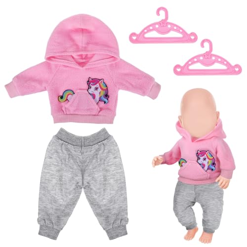 Baby Puppen Kleidung 43 cm-Puppenkleidung Set mit Elefanten-Hoodie +1 Graue Hose+1 Paar Weiße Socken+1 Kleiderbügel,Puppenzubehör für Baby Puppen(Rosa) von NYTGAH