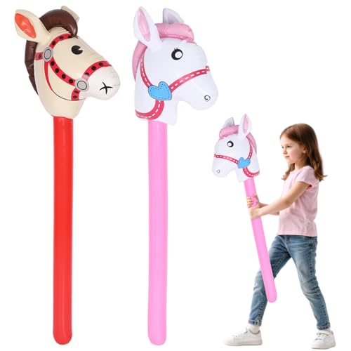 NYTGAH 2 Stück Hobby Horse Zubehör, 33 x 96 cm, Aufblasbares Pferd, Steckenpferd Kinder, Geeignet für Cowboy-Mottopartys, Pferde-Rollenspiele, Dekoration, Party-Requisiten (Rot,Pink) von NYTGAH