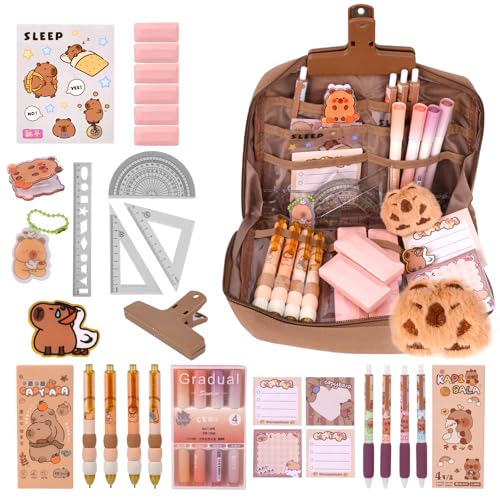 NYTGAH Capybara Federmäppchen Set,Süße Capybara Schreibwaren mit Mehreren Fächern,Einschließlich Lineal,Stift,Capibara Sticker,Schulsachen Geschenkset Für Kinder und 2025 Schüler,Schule,Büro von NYTGAH
