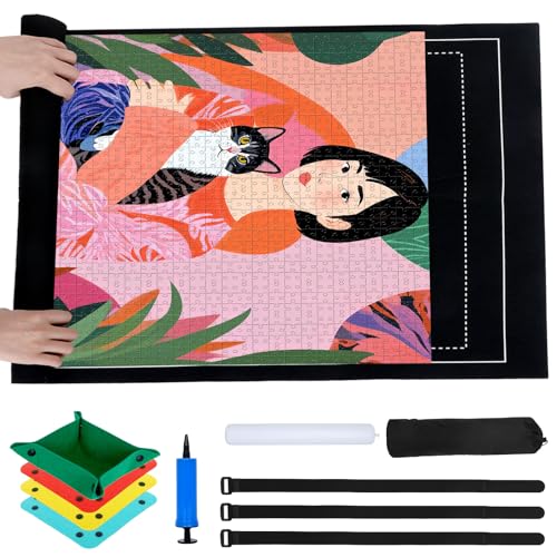 Puzzlematte 1000 Teile mit Umweltfreundlicher Verpackung,Puzzelmatten für Puzzle Bis 1000,mit Aufblasbarem Stab,Aufbewahrungstasche,Befestigungsgurt,Pumpe,Veranstalter und weiterem Puzzle Zubehör von NYTGAH