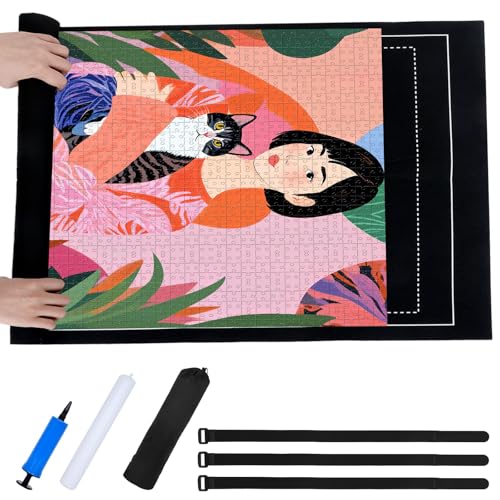 Puzzlematte 1000 Teile mit Umweltfreundlicher Verpackung,Puzzelmatten für Puzzle Bis 1000,mit Aufblasbarem Stab,Aufbewahrungstasche,Befestigungsgurt,Pumpe und weiterem Puzzle Zubehör von NYTGAH