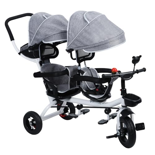 Dreirad Ab 1 Jahr mit Schubstange, Geschwisterwagen für 2 Kinder, 2-Sitzer Dreirad mit Verstellbarem Sonnendach, Anti-Rollover Design, Ideal für Kinder von 1-4 Jahren Dreirad Ab 1 Jahr mit Schubstange, Geschwisterwagen für 2 Kinder, 2-Sitzer Dreirad mit Verstellbarem Sonnendach, Anti-Rollover Design, Ideal für Kinder von 1-4 Jahren von NYXIFYLO