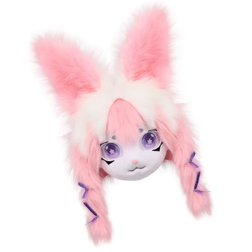 NZHBOAM Pelzige Animalkopf Kaninchen Fursuit Schnittmaske Halloween Masquerade Cosplay Kostüm Requisiten Kaninchen Kopfbedeckung Für Kinder Erwachsene Halloween Masquerade Cosplay Kostüms Requisiten von NZHBOAM