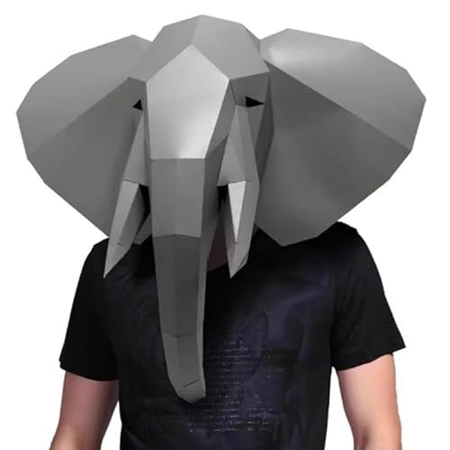 NZPOST Papiermaske, Elefant, Halloween-Kostüm, Tier, Cosplay, Papierbastelmodell, Maske (zuschneidbar, unmontiertes Set) (grau) von NZPOST