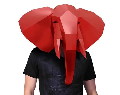 NZPOST Papiermaske, Elefant, Halloween-Kostüm, Tier, Cosplay, Papierbastelmodell, Maske (zuschneidbar, zerlegtes Set) (rot) von NZPOST