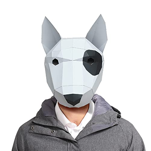NZPOST Pre Cut 3D Paper Mask Bull Terrier Animal Halloween Costume Cosplay DIY Paper Craft Model Mask Christmas (White) von NZPOST