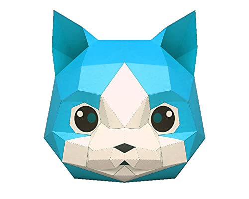 NZPOST Pre Cut 3D Paper Mask Cat Kitty Animal Halloween Costume Cosplay DIY Paper Craft Model Mask Christmas (Blue) von NZPOST