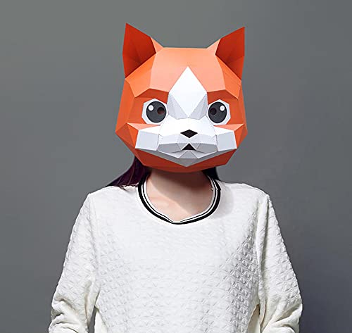 NZPOST Pre Cut 3D Paper Mask Cat Kitty Animal Halloween Costume Cosplay DIY Paper Craft Model Mask Christmas (Orange) von NZPOST