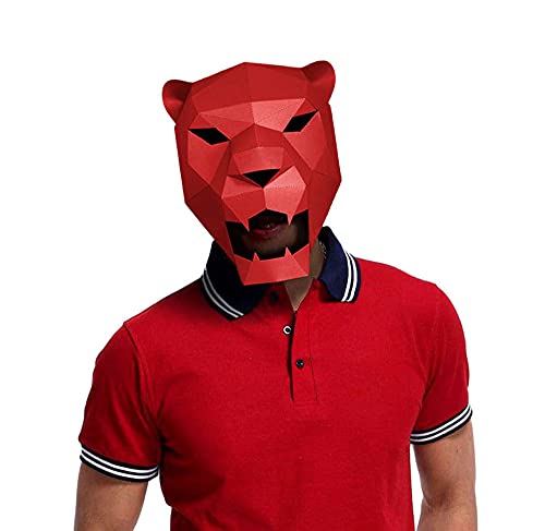 NZPOST Pre Cut 3D Paper Mask Jaguar Leopard Animal Halloween Costume Cosplay DIY Paper Craft Model Mask Christmas (Red) von NZPOST
