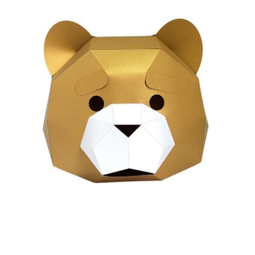 NZPOST Vorgeschnittene 3D-Papiermaske, Teddybär, Ted, Tier, Halloween-Kostüm, Cosplay, DIY-Papierhandwerk, Modellmaske (Gold) von NZPOST
