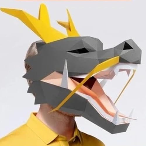 NZPOST Vorgeschnittene 3D-Papiermaske, chinesischer Drache, Tier, Halloween-Kostüm, Cosplay, Bastelarbeiten, Modellmaske (grau) von NZPOST