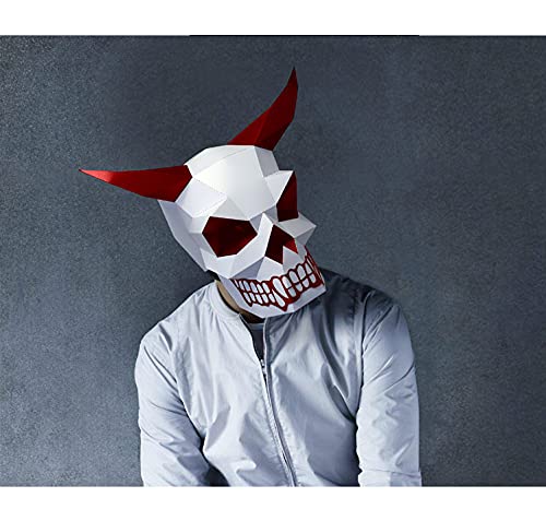 NZPOST Vorgeschnittene Papiermaske, 3D, gehörnter Totenkopf, Halloween-Kostüm, Cosplay, DIY, Papierhandwerk, Modellmaske, Weihnachten (rot) von NZPOST