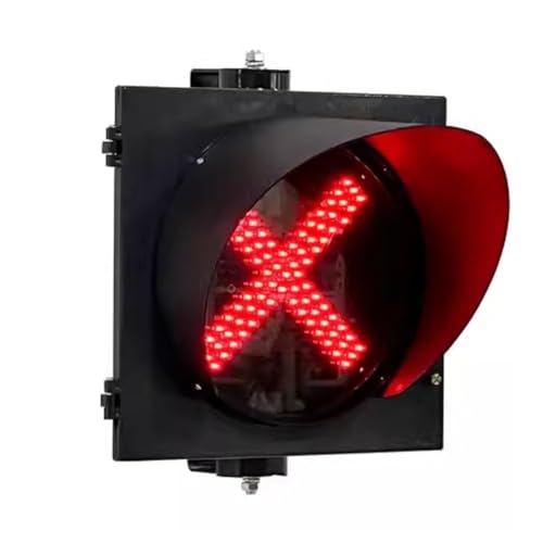 NZVZGKTNTW Industrielle Ampelanlagen Mit Sonnenschutz, Ampelanlagen Mit Rotem Kreuz Und Grünem Pfeil, Kreisförmige Gelbe Ampelanlagen for Mautstellen, Autowaschanlagen,(Red Fork,300mm) von NZVZGKTNTW