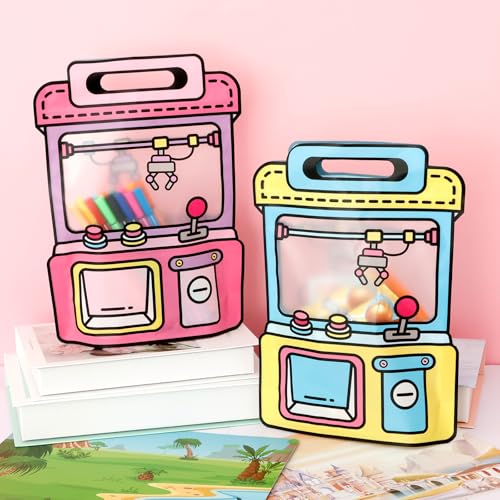 NZWBSHSSP 50 Stück Cartoon-Geschenktüten mit Griff, Krallenmaschine, Goodie-Partybeutel, Kunststoff, für Süßigkeiten, Kekse, Snacks, Aufbewahrungstaschen für Hochzeit, Geburtstag, Babyparty von NZWBSHSSP