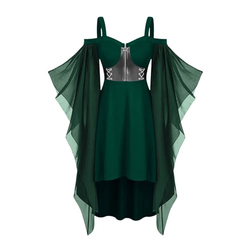 Gothic Kleidung Damen Fledermausärmel Schulterfrei Kleider Mittelalter Kleid Halloween Vampir Kostüm mit Zipper Renaissance Karneval Kostüme Steampunk Partykleid Retro Piratenkostüm Hexenkostüm von NZYIHAO