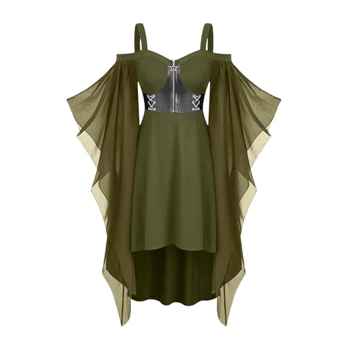 Gothic Kleidung Damen Fledermausärmel Schulterfrei Kleider Mittelalter Kleid Halloween Vampir Kostüm mit Zipper Renaissance Karneval Kostüme Steampunk Partykleid Retro Piratenkostüm Hexenkostüm von NZYIHAO