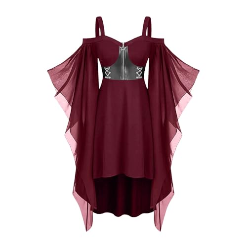 Gothic Kleidung Damen Fledermausärmel Schulterfrei Kleider Mittelalter Kleid Halloween Vampir Kostüm mit Zipper Renaissance Karneval Kostüme Steampunk Partykleid Retro Piratenkostüm Hexenkostüm von NZYIHAO
