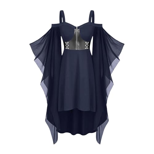 Gothic Kleidung Damen Fledermausärmel Schulterfrei Kleider Mittelalter Kleid Halloween Vampir Kostüm mit Zipper Renaissance Karneval Kostüme Steampunk Partykleid Retro Piratenkostüm Hexenkostüm von NZYIHAO