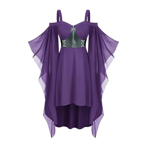 Gothic Kleidung Damen Fledermausärmel Schulterfrei Kleider Mittelalter Kleid Halloween Vampir Kostüm mit Zipper Renaissance Karneval Kostüme Steampunk Partykleid Retro Piratenkostüm Hexenkostüm von NZYIHAO