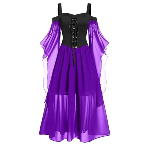 NZYIHAO Angebote des tages heute blitzangebote Halloween Karneval Kleid Damen 80er Jahre Mittelalter Kleidung Teufel Vampir Kostüm Schulterfreies Mesh Schmetterlingsärmel Gothic Vintage von NZYIHAO